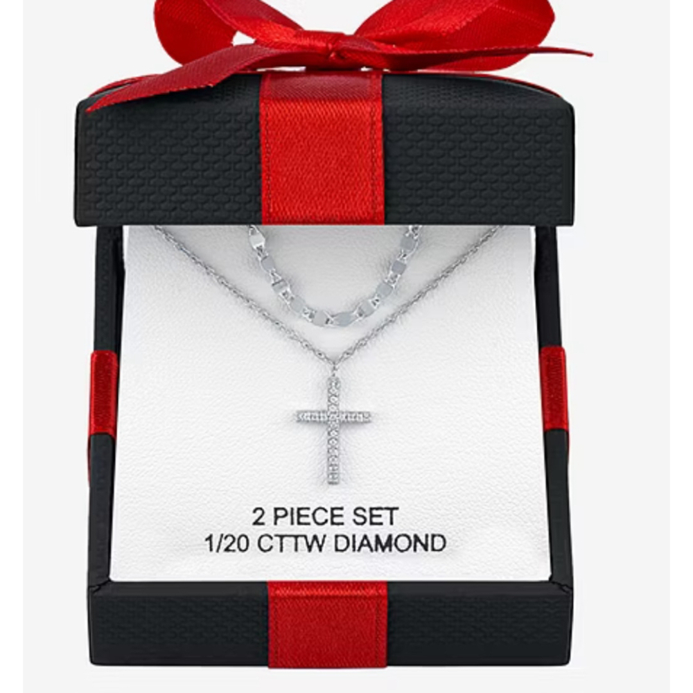 Cross double chain silver sterling and natural diamond - Picture 4 of 4